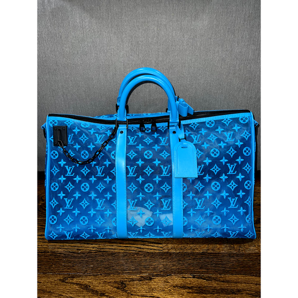 Louis Vuitton Keepall Bandouliere 50 Triangle Mesh Blue Black Weekend Travel Bag - Picture 2 of 11